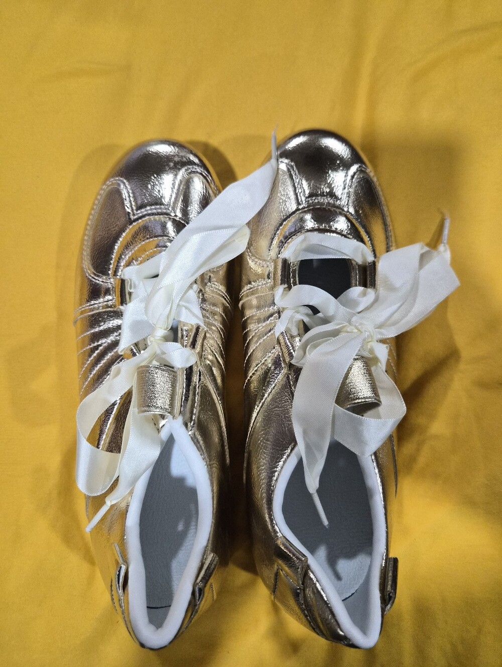 #1, #2 Metallic Gold Women’s Sneakers with Ribbon Laces